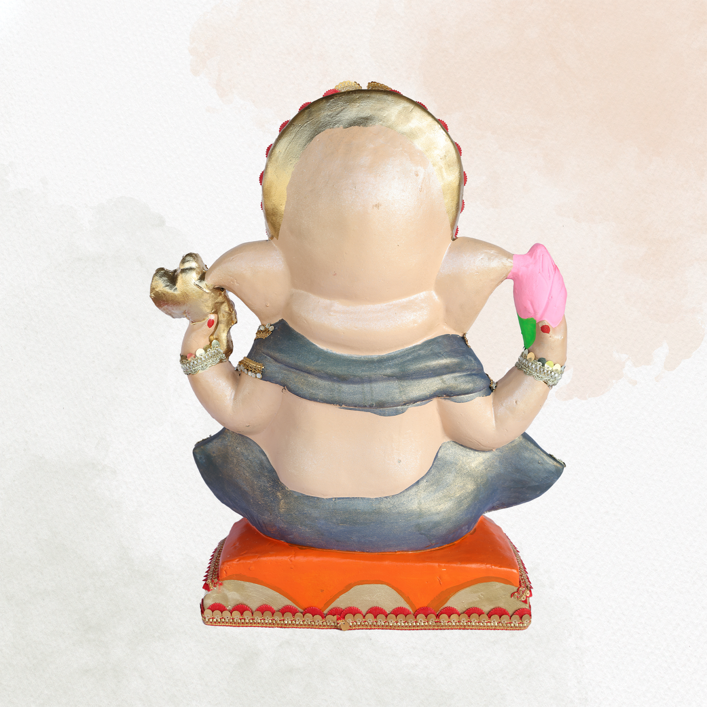 19 Inch – Regal Seated Grey Ganesha Idol with Lotus in Hand | Shadu Mitti Eco-Friendly Murti in Metallic Grey Attire with Royal Crown & Mouse on Base