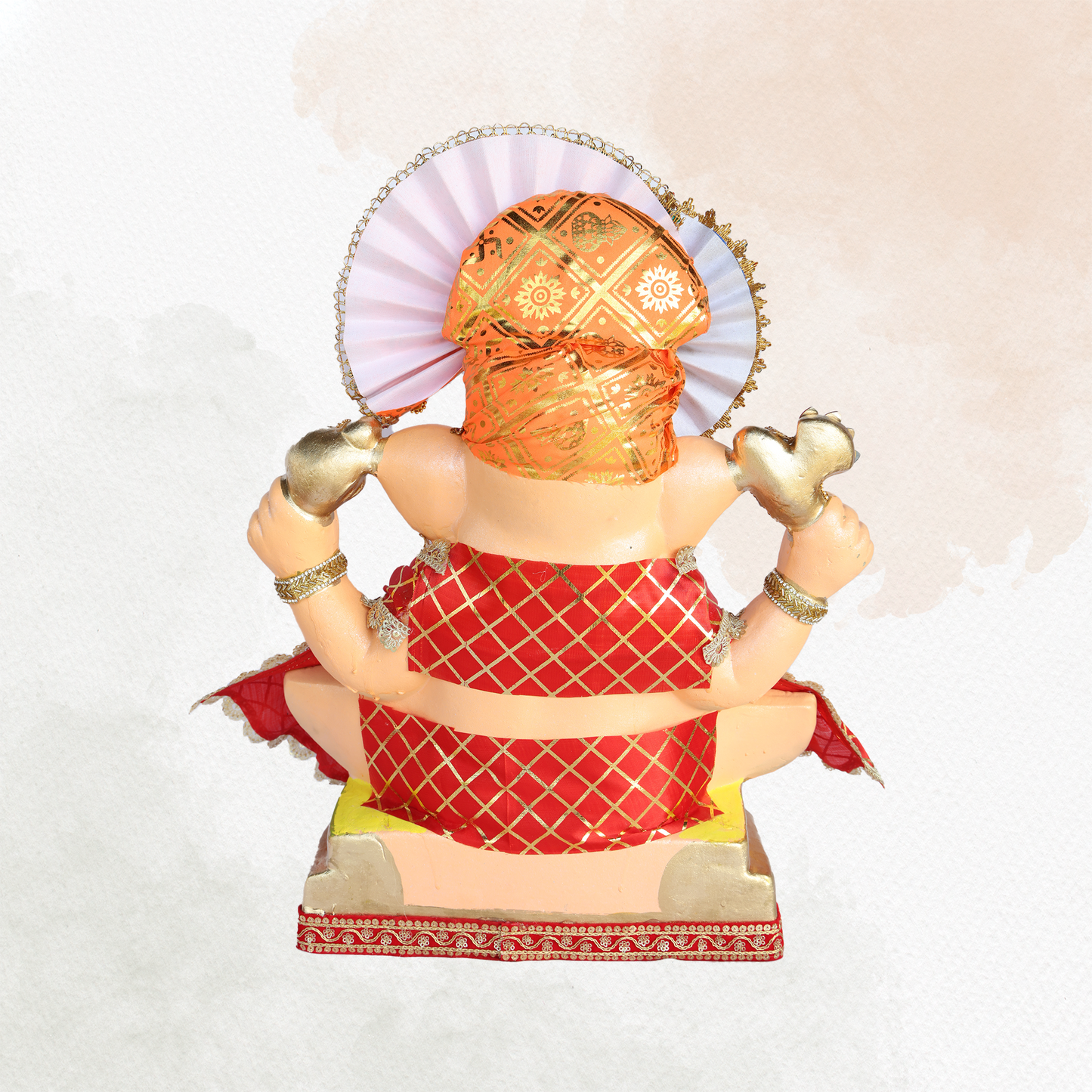 19 Inch – Grand Red & Orange Ganesha Idol with Designer Fan Crown | Shadu Mitti Eco-Friendly Murti with Modak