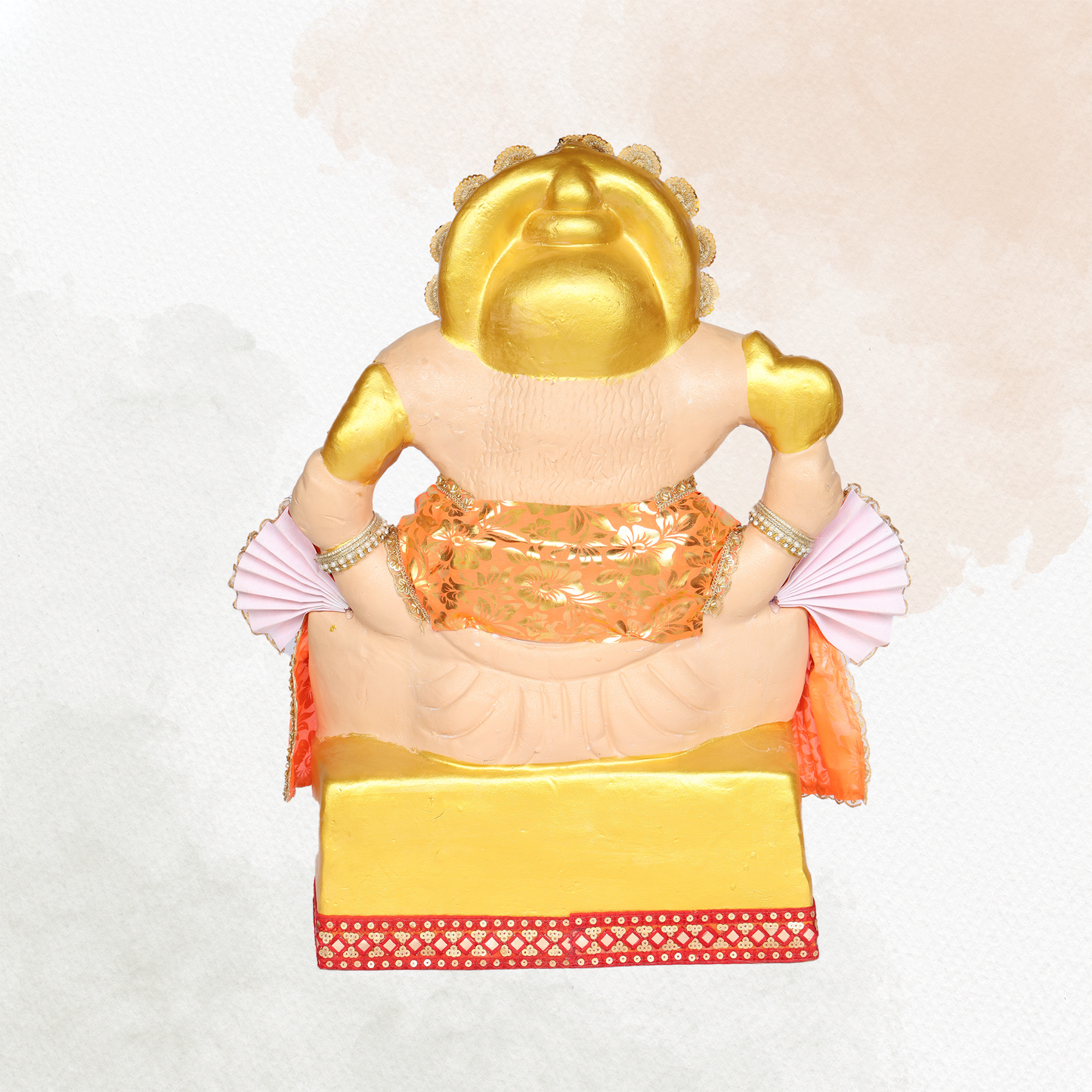 23 Inch – Traditional Seated Ganesha Idol in Royal Blue & Orange Attire | Shadu Mitti Clay Murti with Gold Crown & Bead Work