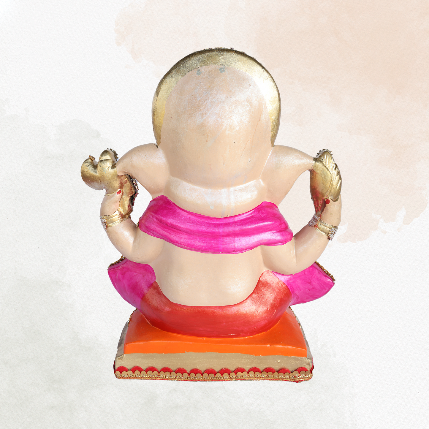 19 Inch – Divine Seated Ganesha Idol in Red Attire – Shadu Mitti Clay Murti with Golden Crown & Pink Dupatta
