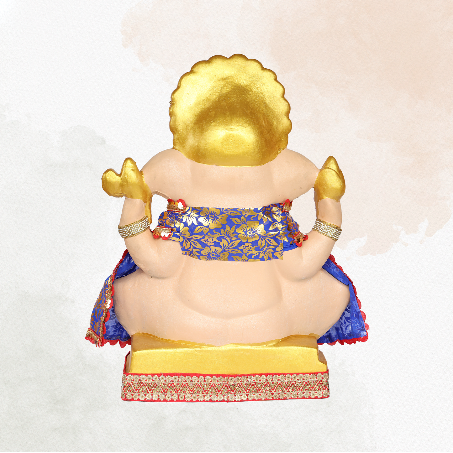 23 Inch – Elegant Seated Ganpati Idol in Orange & Blue Attire | Shadu Mitti Eco-Friendly Murti with Golden Crown & Traditional Floral Dupatta