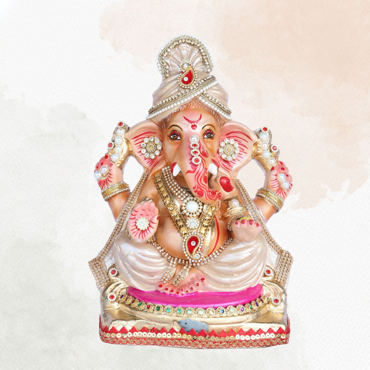 13 Inch – Ivory White Attire with Kundan & Pearl Embellishments | Eco-Friendly Shadu Mitti Lord Ganesha Idol (Copy)