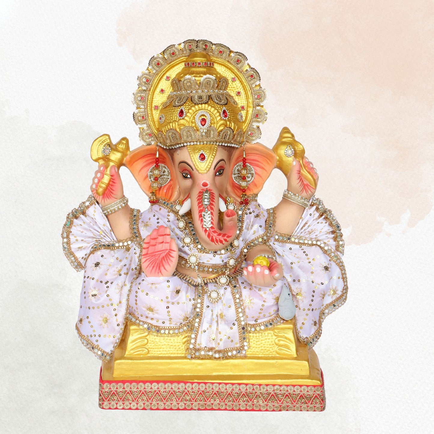 24 Inch – Majestic Ganesha Idol in White and Gold Attire – Graceful Blessing Pose