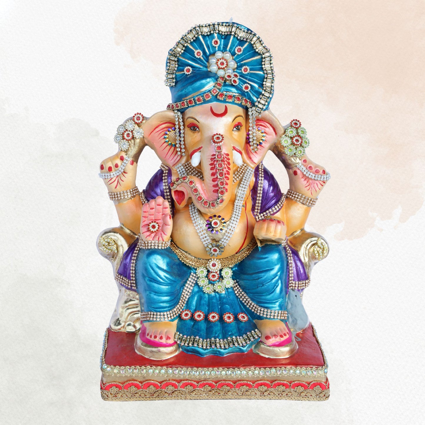 17 Inch – Majestic Blue Ganpati Idol | Eco-Friendly Shadu Mitti Ganesh Murti with Decorative Embellishments