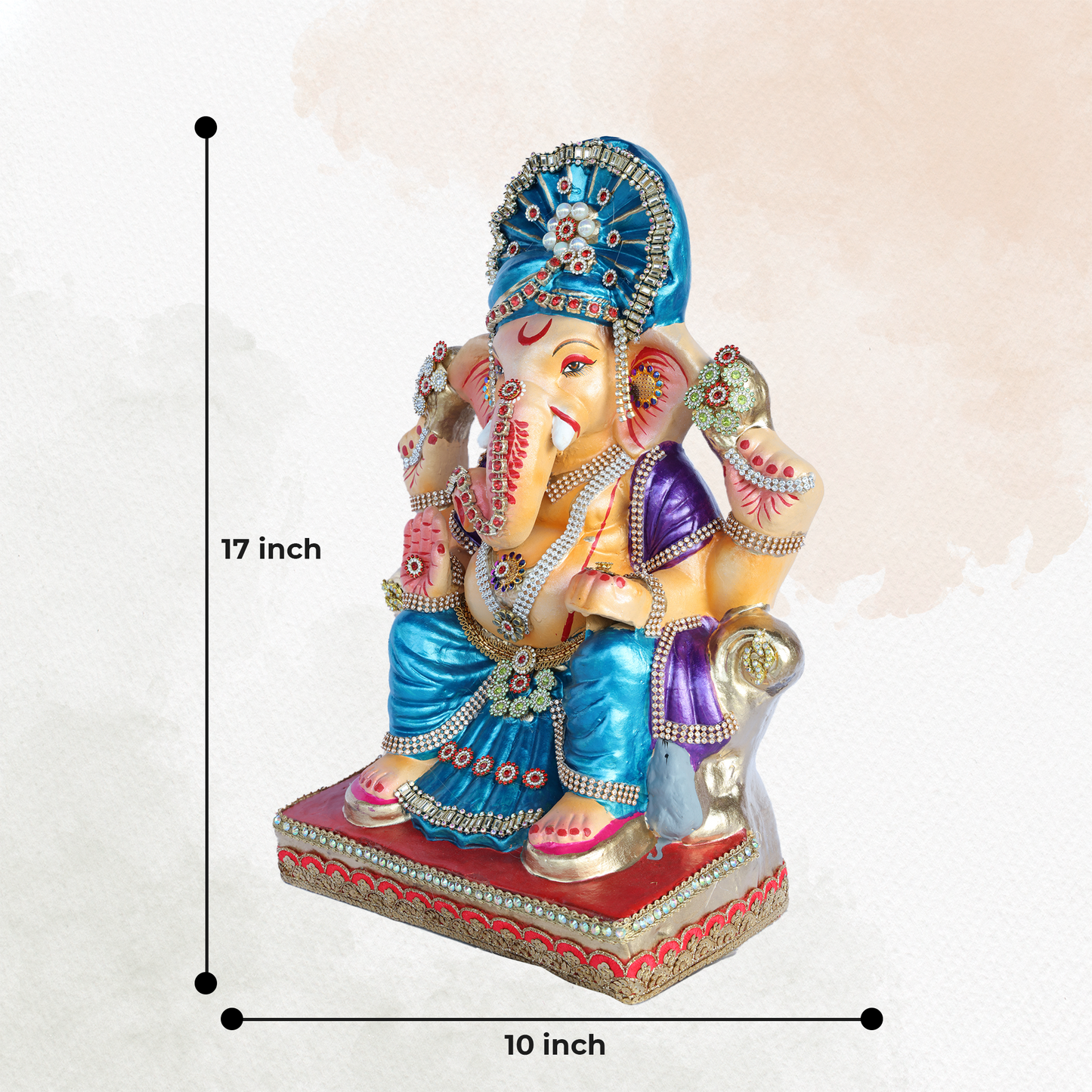 17 Inch – Majestic Blue Ganpati Idol | Eco-Friendly Shadu Mitti Ganesh Murti with Decorative Embellishments