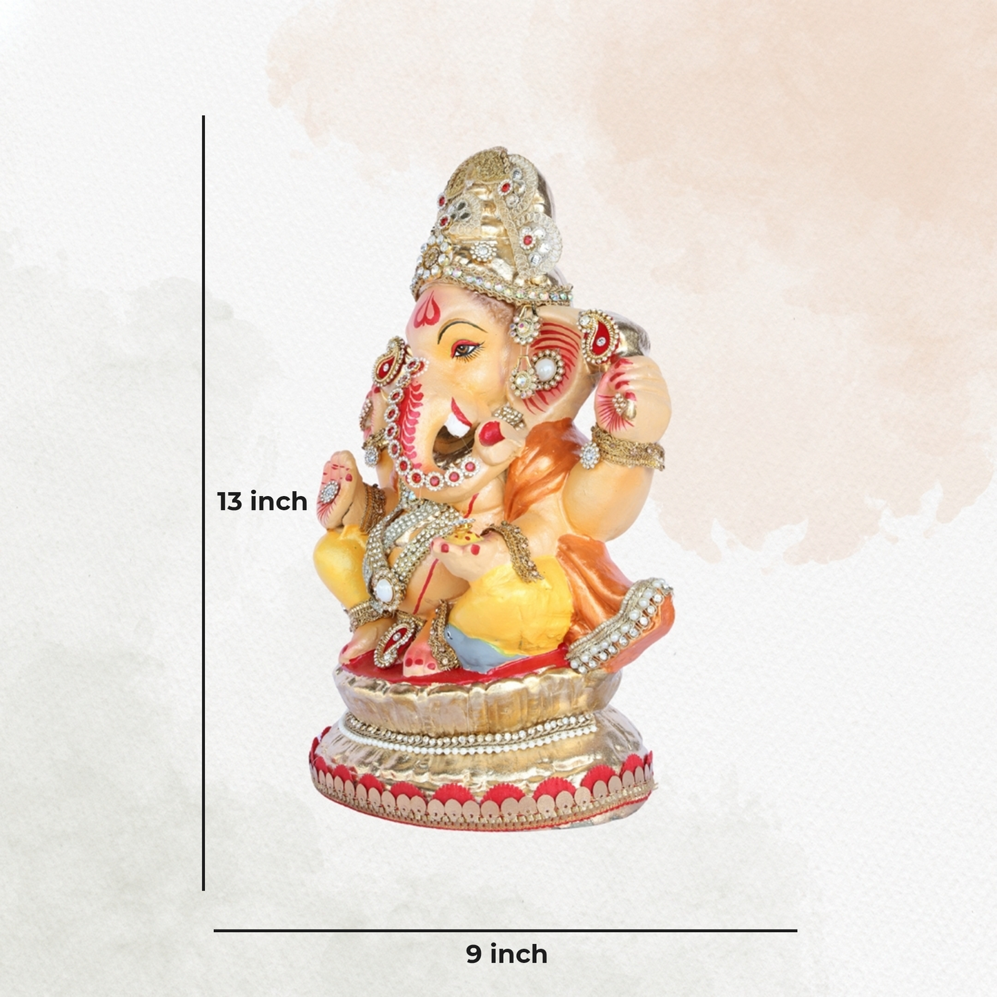 13 Inch – Silver Embellished with Pearl & Kundan Work Ganesha Idol | Eco-Friendly Clay