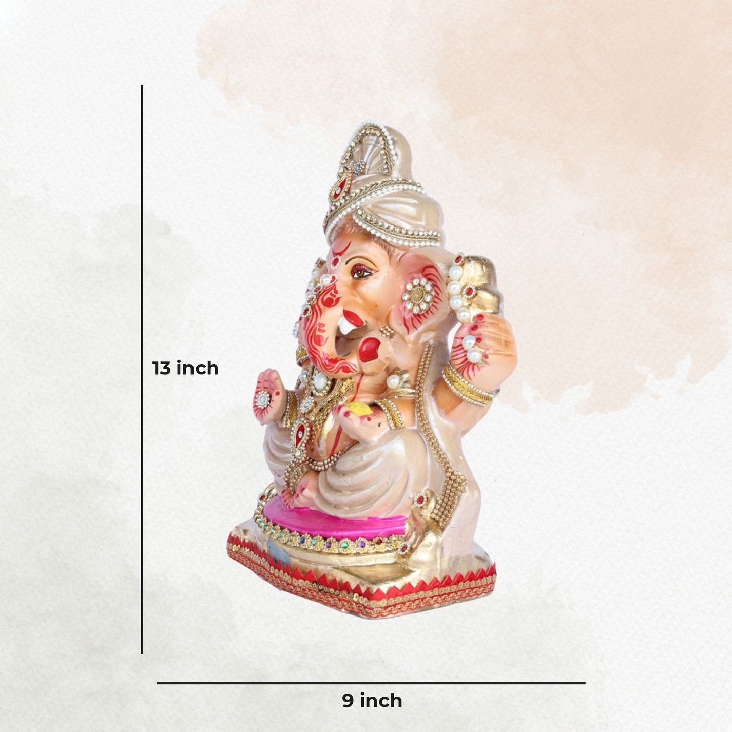 13 Inch – Ivory White Attire with Kundan & Pearl Embellishments | Eco-Friendly Shadu Mitti Lord Ganesha Idol (Copy)