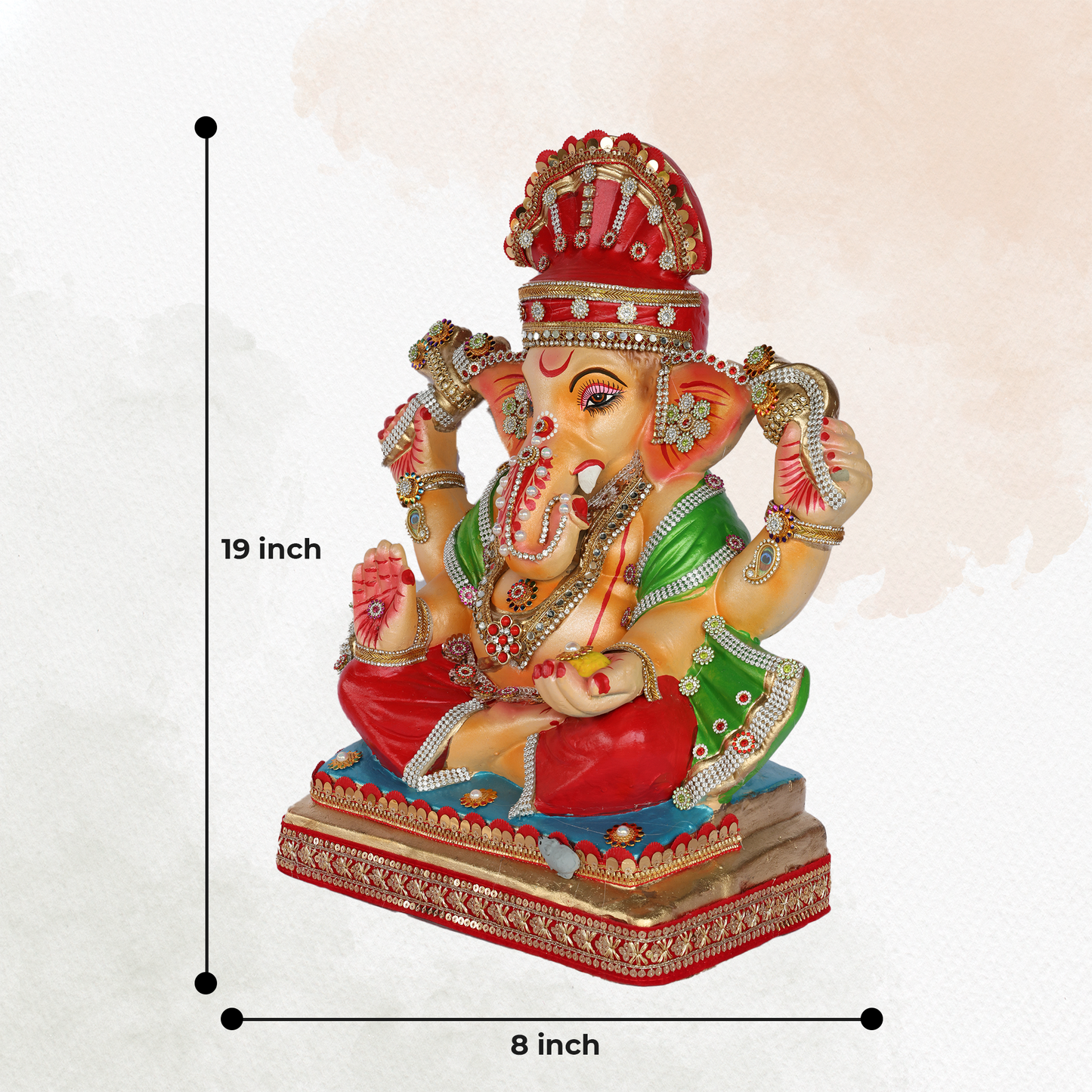19 Inch – Classic Red & Green Ganpati Idol | Eco-Friendly Shadu Mitti Ganesha Murti & Kalash (Copy)