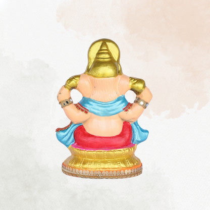 13 Inch – Royal Ganesha Idol  | Blue & Gold Attire | Stone-Studded | Eco-Friendly Clay