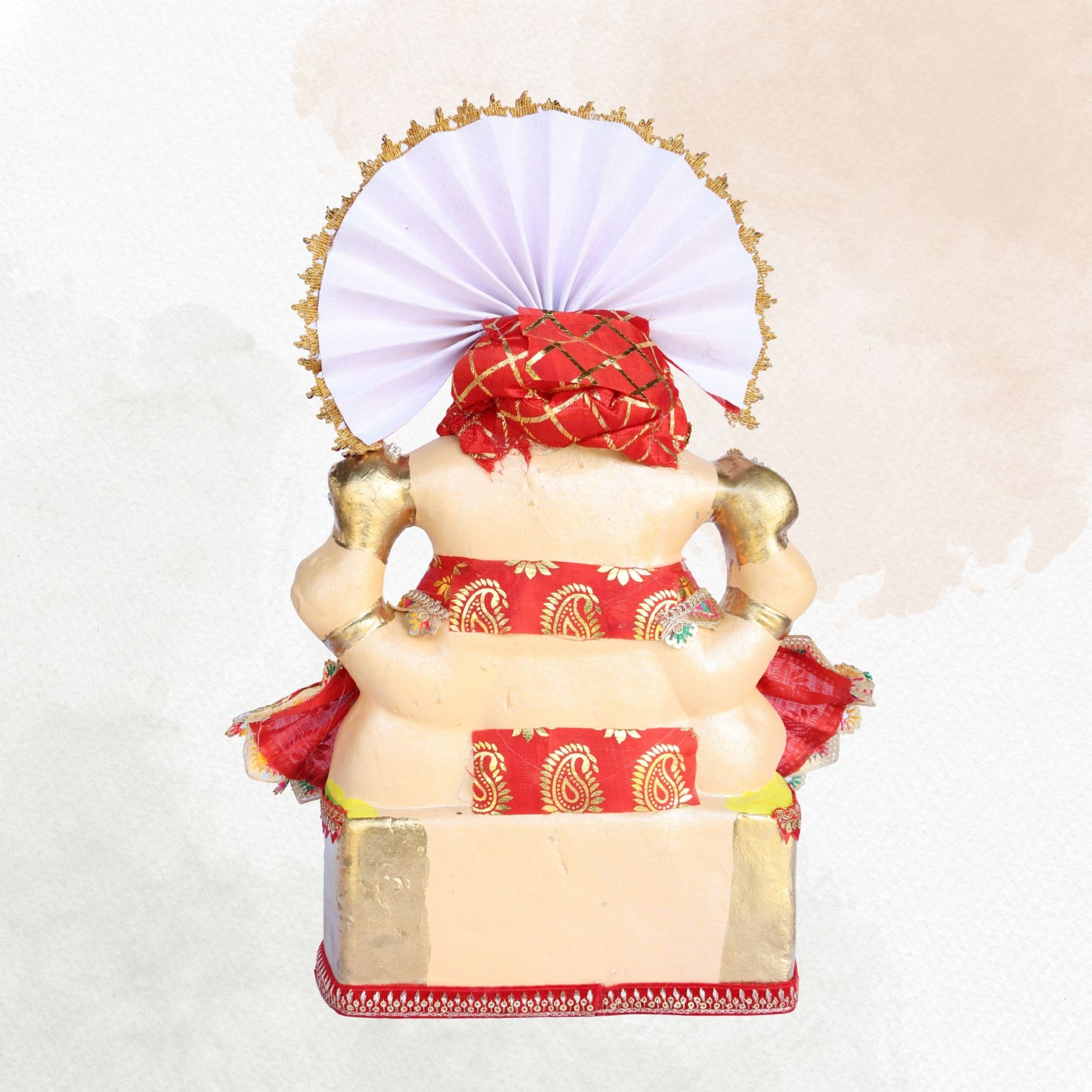 13 Inch – Royal Red Pagdi Ganesha Idol in Traditional Brocade Attire | Eco-Friendly Shadu Mitti Murti