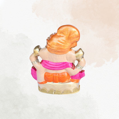14 Inch – Divine Ganesha Idol in Orange Attire | Shadu Mitti Clay Murti with Gold Pagdi & Shivling | Eco-Friendly & Visarjan-Friendly