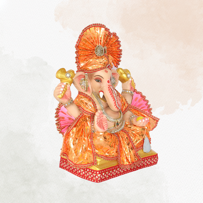 19 Inch – Radiant Orange Ganpati Idol | Eco-Friendly Ganesha Murti in Royal Attire