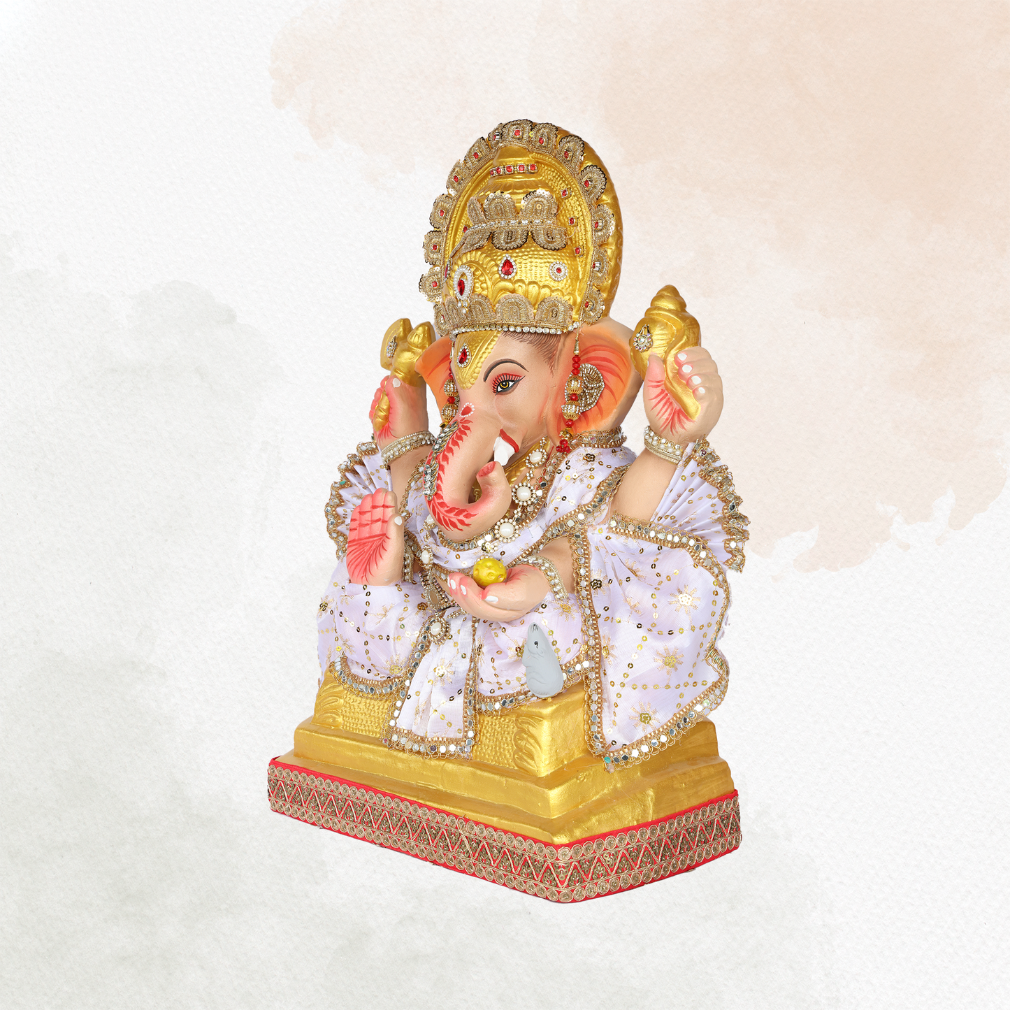 24 Inch – Majestic Ganesha Idol in White and Gold Attire – Graceful Blessing Pose