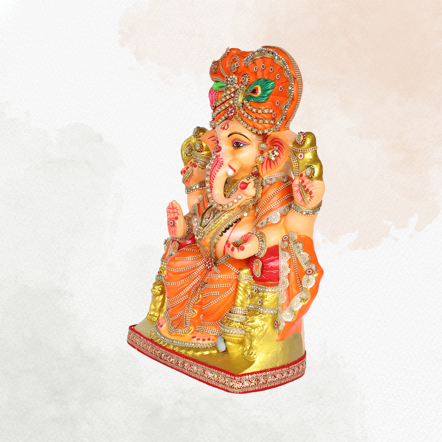 24 Inch – Majestic Orange Turban Ganesha Idol | Eco-Friendly Shadu Mitti Ganpati