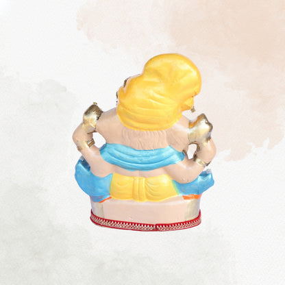 14 Inch – Elegant Ganesha Idol in Yellow Dhoti | Shadu Mitti Murti with Golden Pagdi & Shivling | Eco-Friendly Visarjan Idol