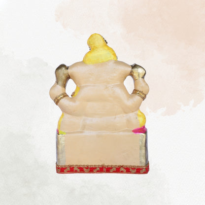13 Inch – Eco-Friendly Shadu Mitti Lord Ganesha Idol| Yellow Attire with Kundan & Pearl Work