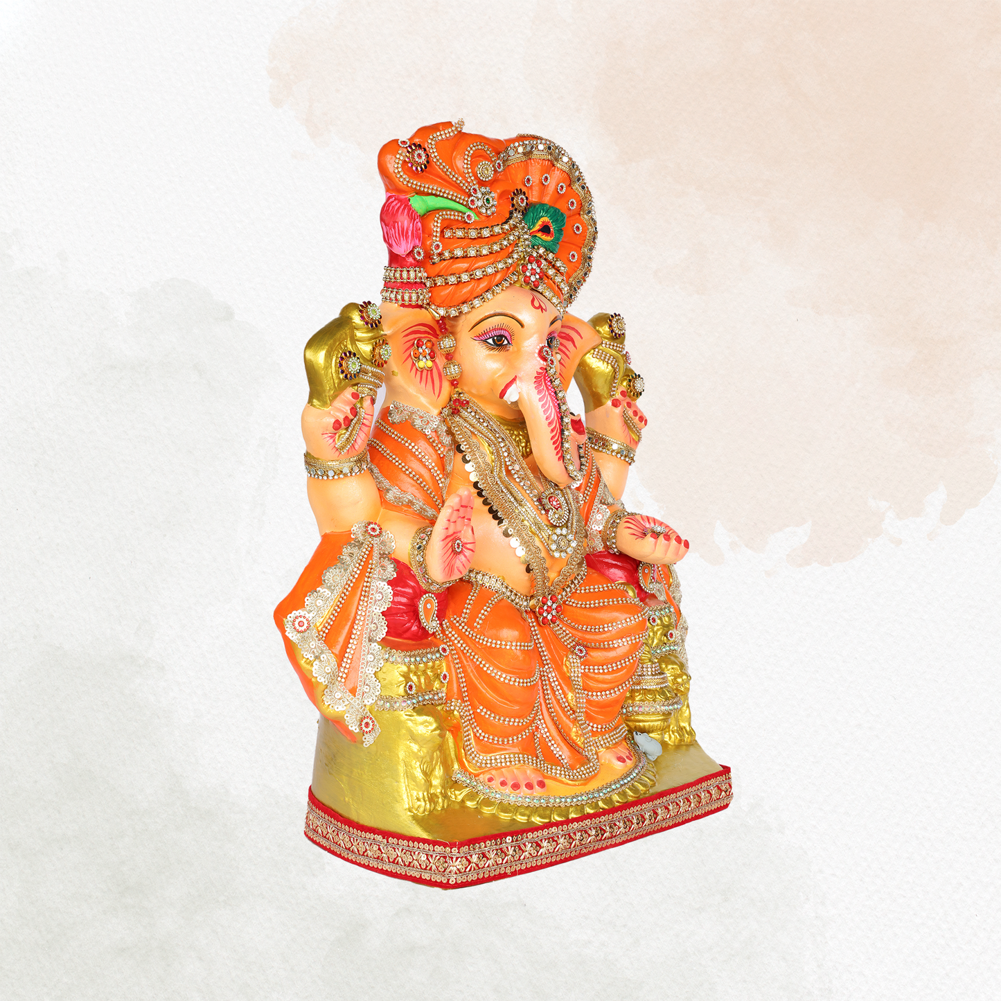 24 Inch – Majestic Orange Turban Ganesha Idol | Eco-Friendly Shadu Mitti Ganpati