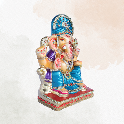 17 Inch – Majestic Blue Ganpati Idol | Eco-Friendly Shadu Mitti Ganesh Murti with Decorative Embellishments