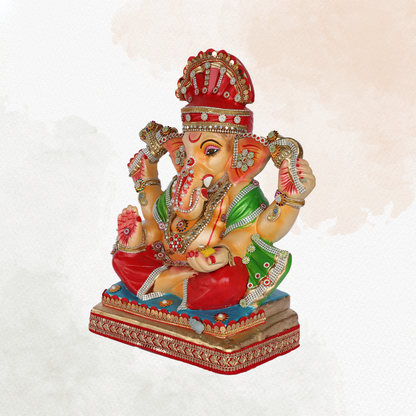 19 Inch – Classic Red & Green Ganpati Idol | Eco-Friendly Shadu Mitti Ganesha Murti & Kalash (Copy)