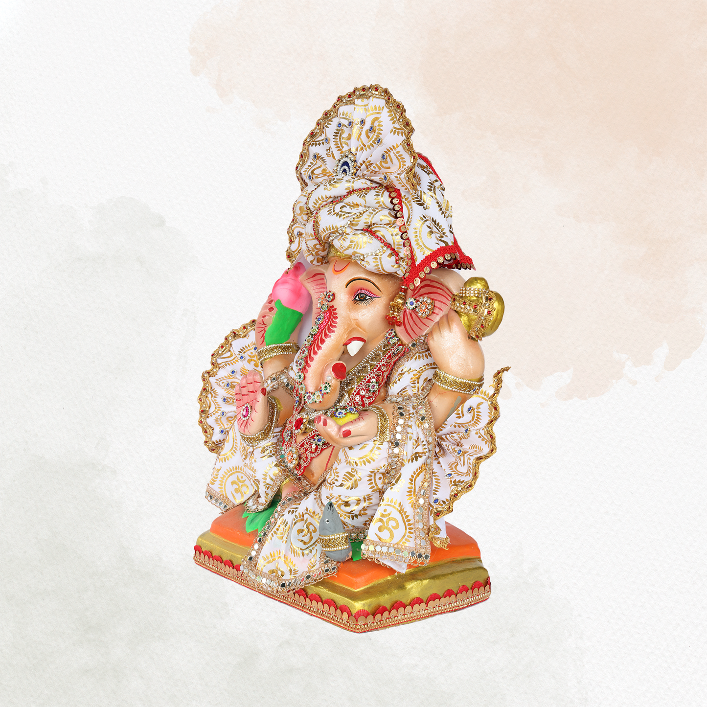 19 Inch – Elegant White Ganesha Idol | Eco-Friendly Shadu Mitti Ganpati with Lotus & Modak | Designer Maharashtrian Style
