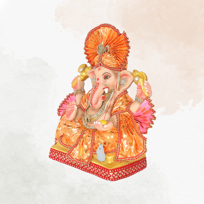 19 Inch – Radiant Orange Ganpati Idol | Eco-Friendly Ganesha Murti in Royal Attire