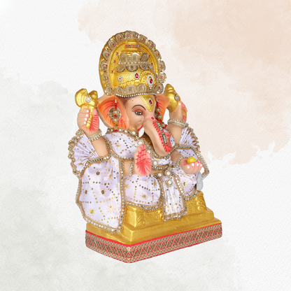 24 Inch – Majestic Ganesha Idol in White and Gold Attire – Graceful Blessing Pose