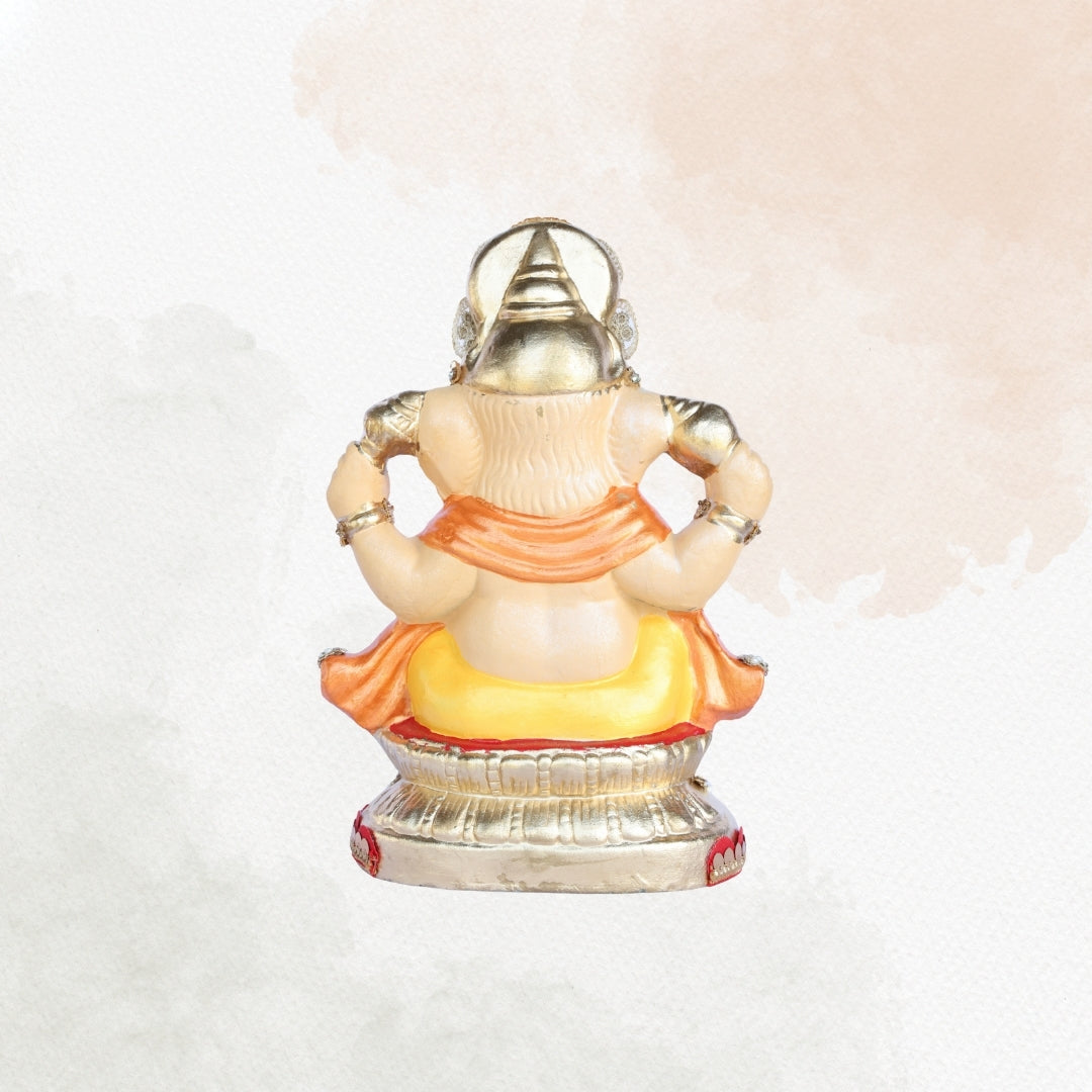 13 Inch – Silver Embellished with Pearl & Kundan Work Ganesha Idol | Eco-Friendly Clay