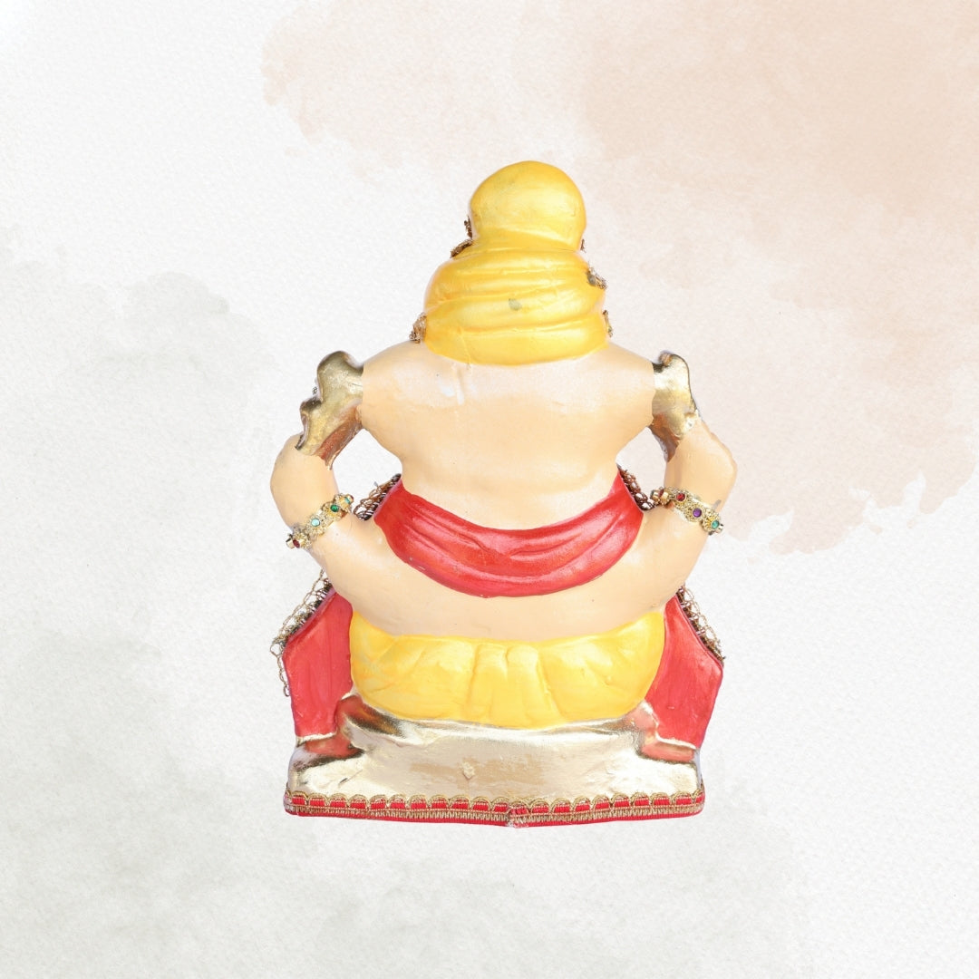 13 Inch – Eco-Friendly Shadu Mitti Lord Ganesha Idol | Yellow Attire with Kundan & Pearl Embellishments | Biodegradable Ganpati Murti
