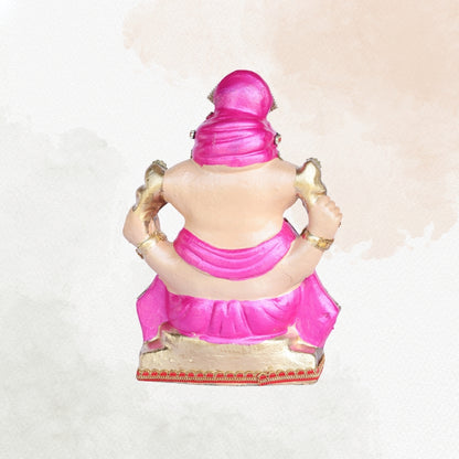 13 Inch – Pink Attire with Pearl & Kundan Embellishments | Eco-Friendly Shadu Mitti Lord Ganesha Idol