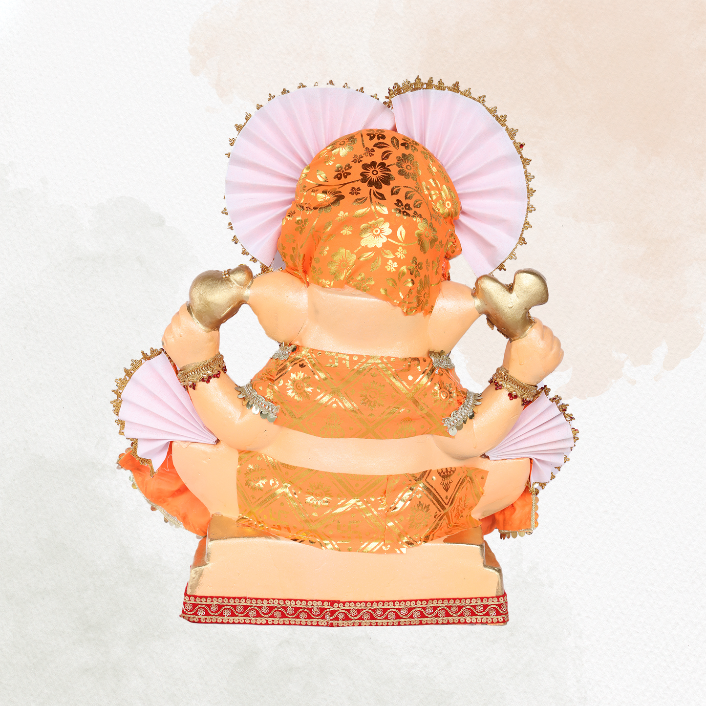 19 Inch – Regal Seated Ganesha Idol in Vibrant Orange Attire | Shadu Mitti Eco-Friendly Murti with Grand Turban & Blessing Pose