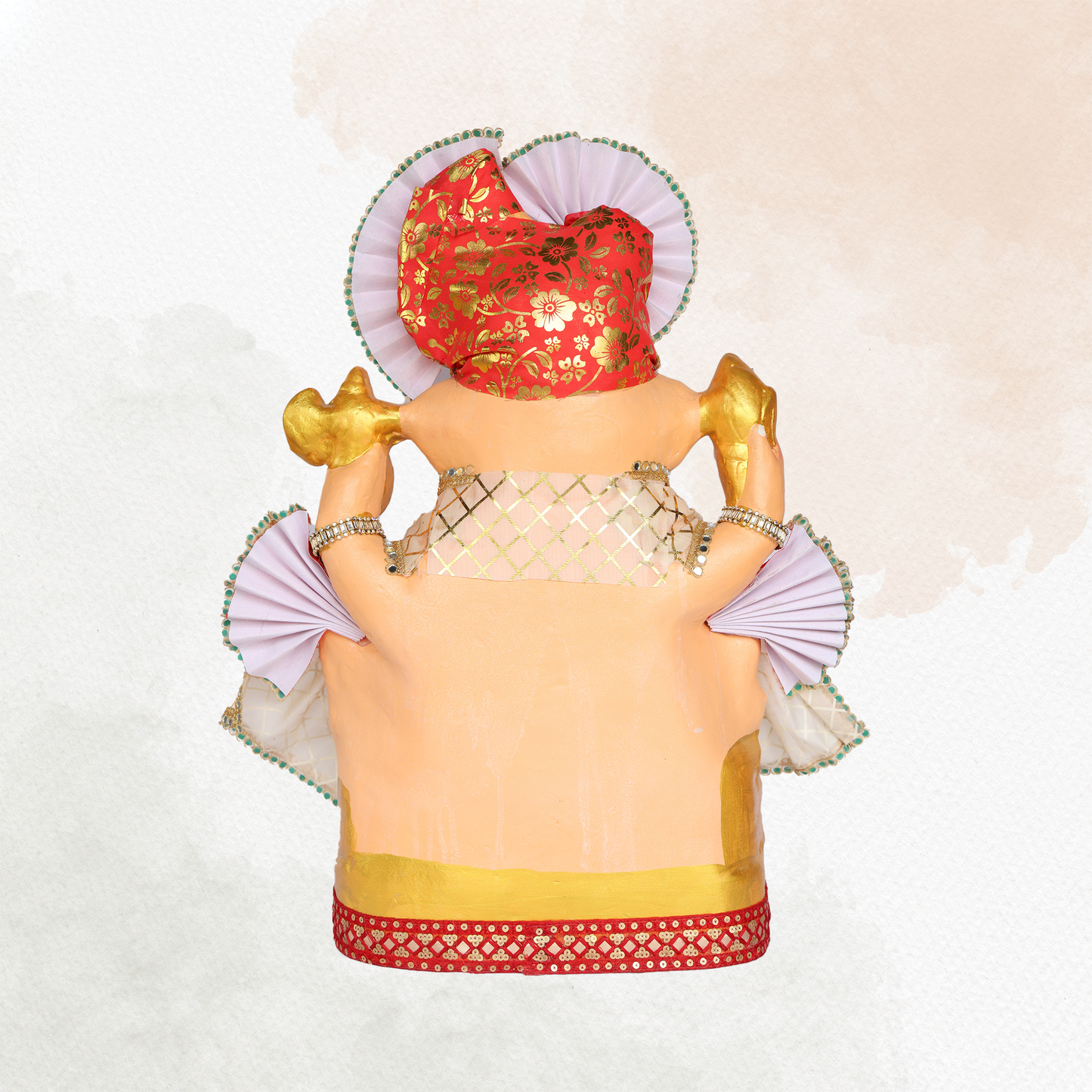 23 Inch – Designer Ganesha Idol in Orange-Cream Attire | Shadu Mitti Murti with Fan Pagdi