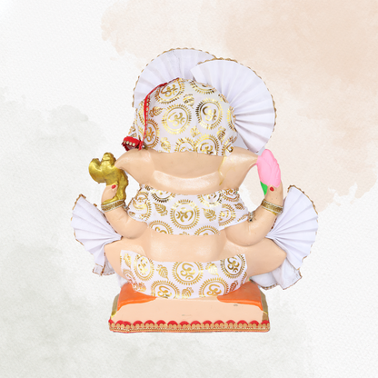 19 Inch – Elegant White Ganesha Idol | Eco-Friendly Shadu Mitti Ganpati with Lotus & Modak | Designer Maharashtrian Style