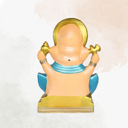 25 Inch – Radiant Ganesha Idol in Blue-Gold Attire | Eco-Friendly Shadu Mitti Murti with Ornate Crown & Modak Pose