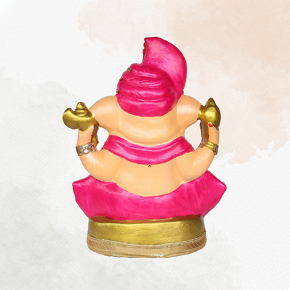 23 Inch – Royal Pink Ganesha Idol | Shadu Mitti Eco-Friendly Murti with Golden Base & Crown Pagdi