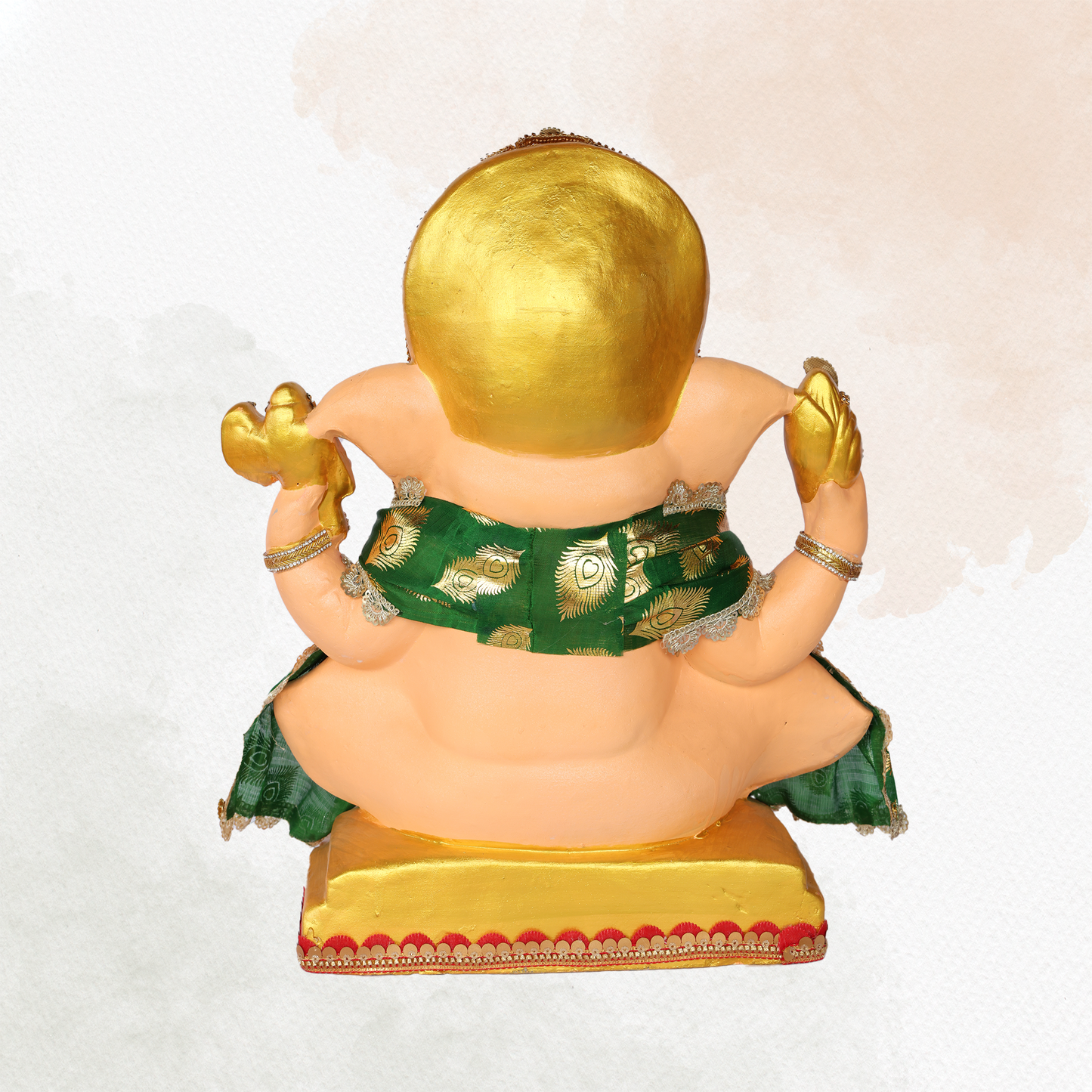 19 Inch – Royal Pink & Green Ganesha Idol | Eco-Friendly Shadu Mitti Ganpati Murti with Crown & Kalash