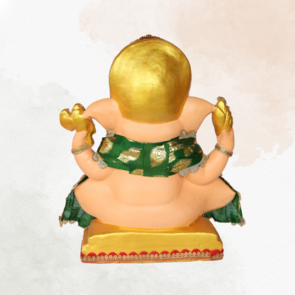 19 Inch – Royal Pink & Green Ganesha Idol | Eco-Friendly Shadu Mitti Ganpati Murti with Crown & Kalash