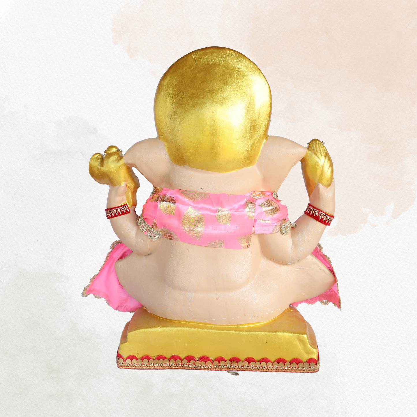 19 Inch – Eco-Friendly Ganesha Idol in Royal Red & Pink Robes | Shadu Mitti Murti with Modak & Crown Design