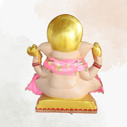 19 Inch – Eco-Friendly Ganesha Idol in Royal Red & Pink Robes | Shadu Mitti Murti with Modak & Crown Design