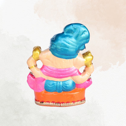 14 Inch – Shiv Putra Ganesha Idol with Blue Pagdi | Shadu Mitti Eco-Friendly Murti with Shivling