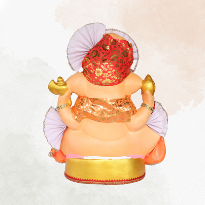 23 Inch – Traditional Orange Ganesha Idol | Shadu Mitti Eco-Friendly Murti with Red Pagdi & Pink Lotus Base