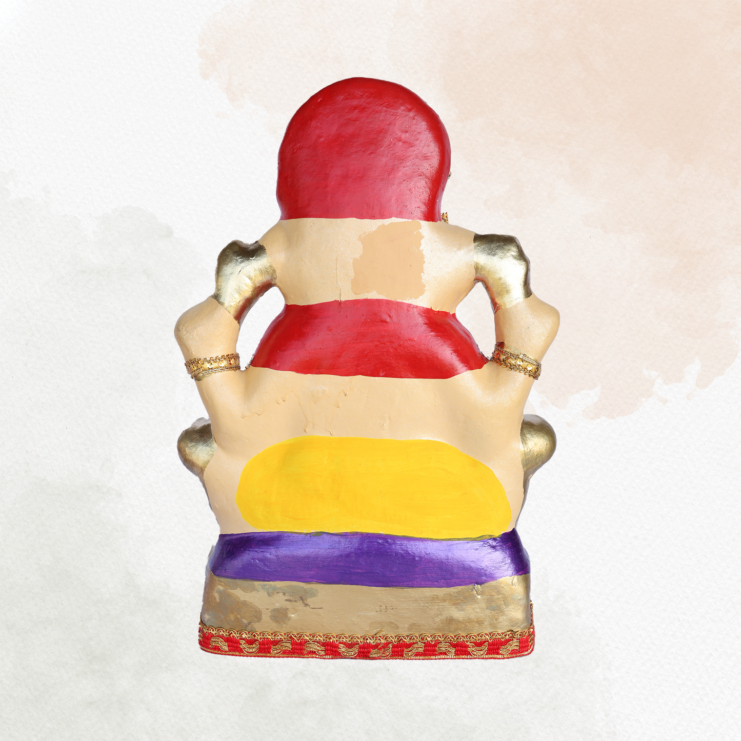 17 Inch – Divine Seated Ganesha Idol in Yellow Dhoti | Eco-Friendly Shadu Mitti Murti with Red Pagdi & Kundan Stone Work