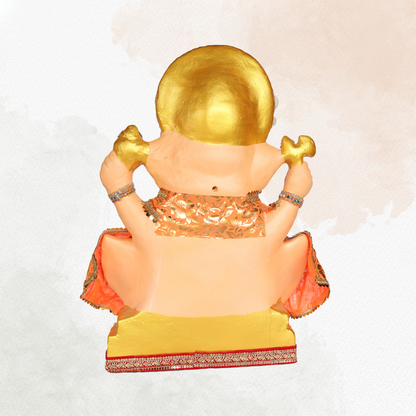 24 Inch – Royal Ganesha Idol in Blue-Gold Floral Attire | Shadu Mitti Murti with Ornate Golden Crown & Eco-Friendly Finish