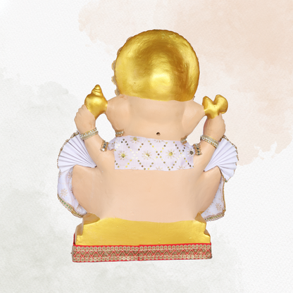 24 Inch – Majestic Ganesha Idol in White and Gold Attire – Graceful Blessing Pose