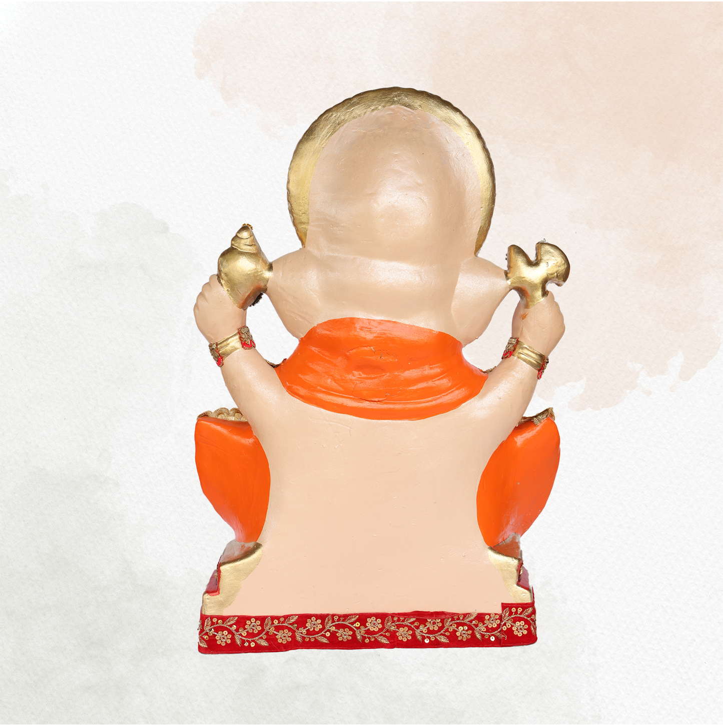 24 Inch – Traditional Ganesha Idol in Orange Attire | Shadu Mitti Murti with Red-Golden Platform & Eco-Friendly Finish