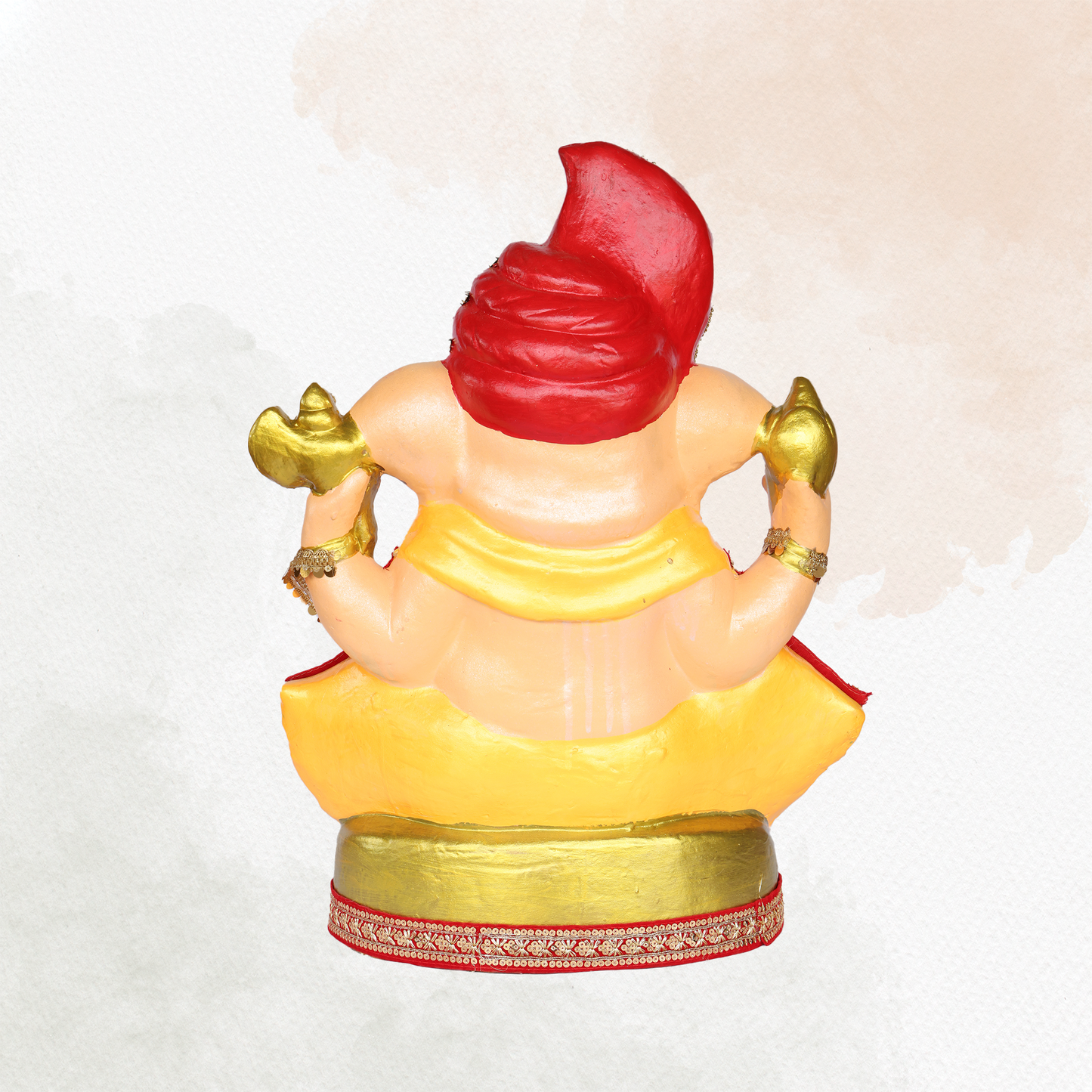 23 Inch – Royal Red & Yellow Ganesha Idol | Shadu Mitti Murti with Crown Pagdi & Golden Base