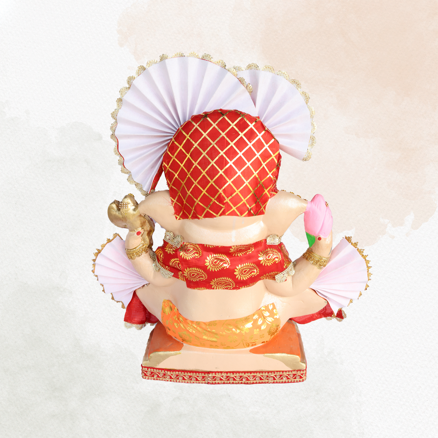 19 Inch – Royal Red Ganesha Idol | Eco-Friendly Shadu Mitti Murti with Lotus & Modak | Traditional Maharashtrian Design