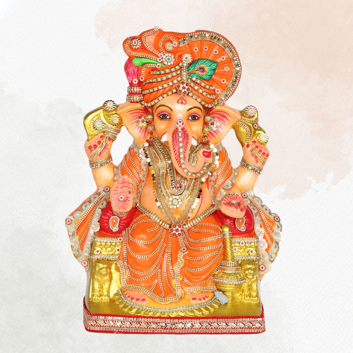 24 Inch – Majestic Orange Turban Ganesha Idol | Eco-Friendly Shadu Mitti Ganpati