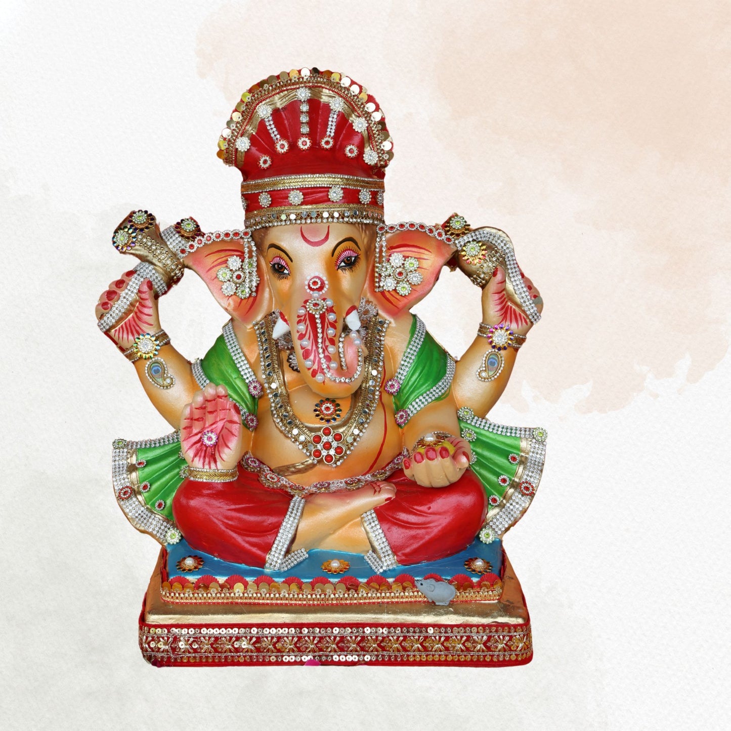 19 Inch – Classic Red & Green Ganpati Idol | Eco-Friendly Shadu Mitti Ganesha Murti & Kalash (Copy)