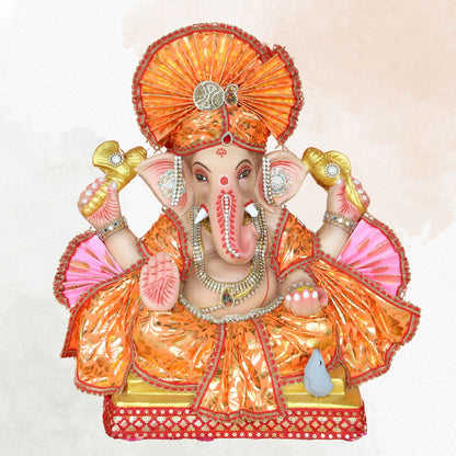 19 Inch – Radiant Orange Ganpati Idol | Eco-Friendly Ganesha Murti in Royal Attire