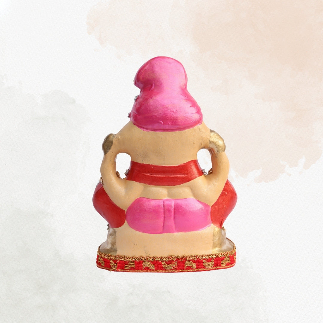 11 Inch – Seated Ganesha Idol in Elegant Pink Attire | Eco-Friendly Shadu Mitti Murti with Ornate Stone & Pearl Work